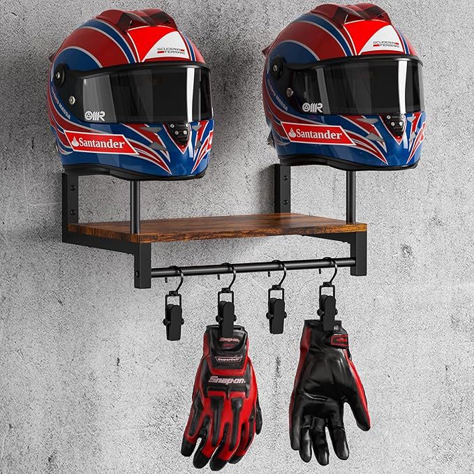 Wall Mount Helmet Holder Woode - огляд і ціна Motorcycle Gear Garage Storage
