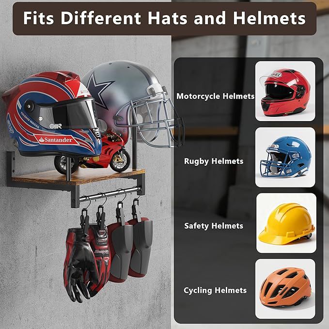 Wall Mount Helmet Holder Woode - огляд і ціна Motorcycle Gear Garage Storage
